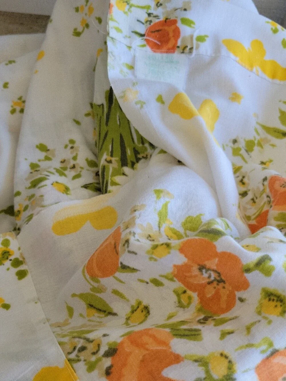 Muslin Floral 70s Flat Sheet in Yellow & Orange Morgan Jones